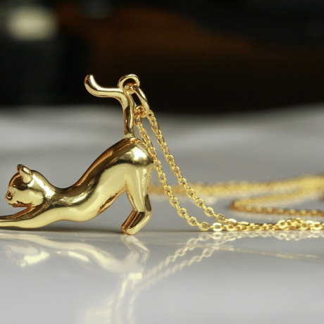 Kette Katze Sterlingsilber Gold Tierschmuck Kitten 