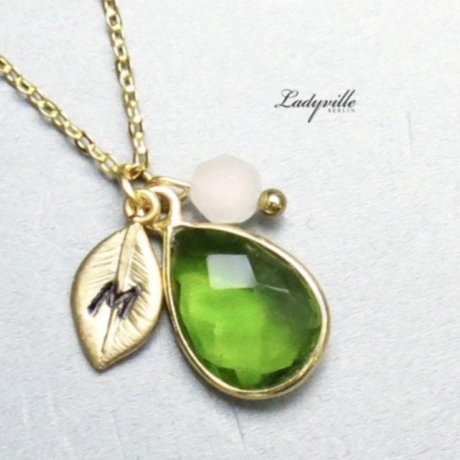 Persönliche Kette Peridot Initial / Geschenk für Sie