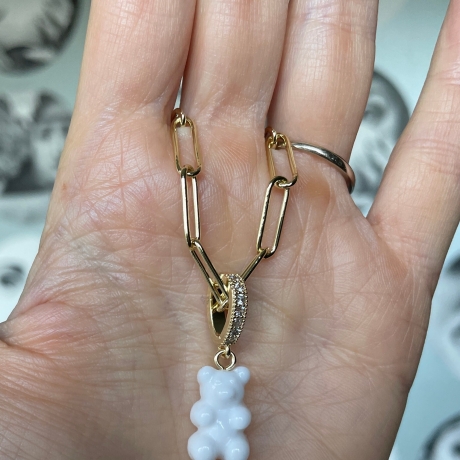 Teddybär Paperclip Kette weiß ein Bärchenen