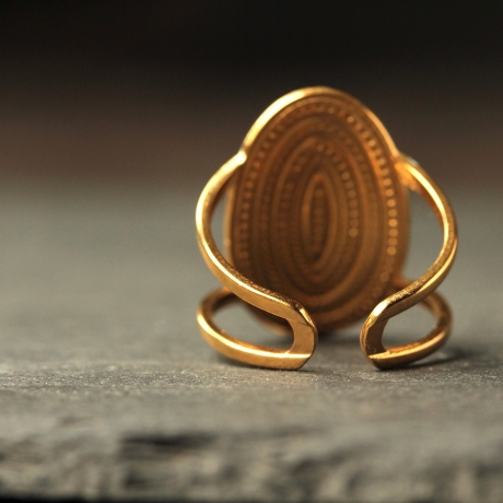 Boho Ring Patina echt vergoldet mit geometrischem Mandala 
