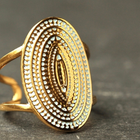 Boho Ring Patina echt vergoldet mit geometrischem Mandala 