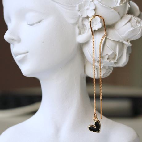 Herz Ohrringe Durchziehohrringe schwarzes Emaille Herz Schmuck 