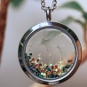 Medaillon Pusteblume Glitzer Blattgold  Terrarium im Edelstahl