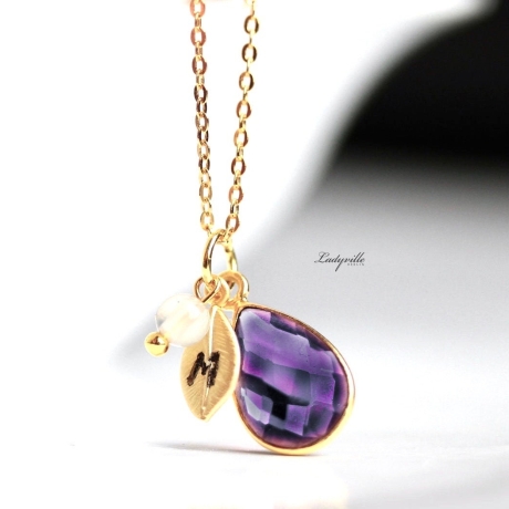 Kette Amethyst Initial echt vergoldete Edelstein Halskette