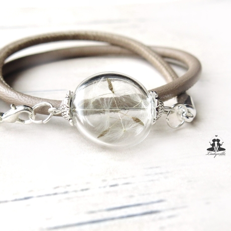 Pusteblume Lederarmband Wickelarmband mit Löwenzahn persönlich