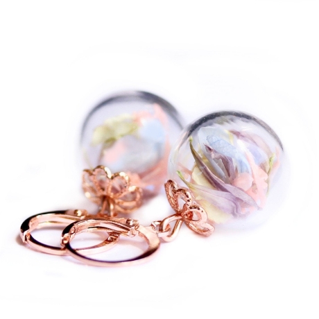 Perlen Kreole Ohrringe / Ohrhänger mit Blüten