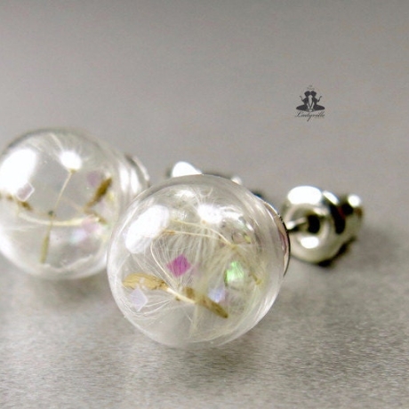 Ohrringe Pusteblume Glitzer Glasperlen Ohrstecker mit Löwenzahn 