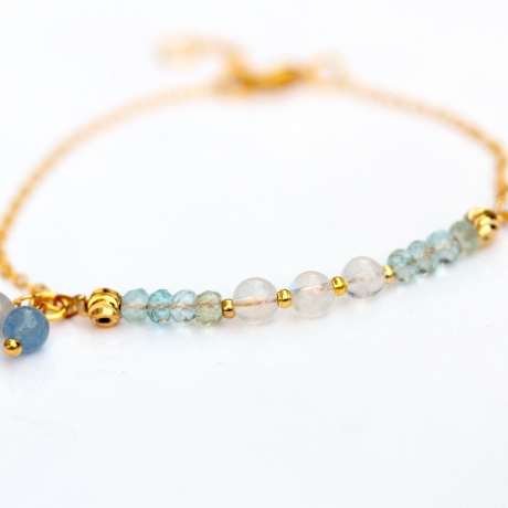 Edelstein Perlenarmband Mondstein Aquamarin Aventurin Perlen