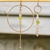 Ohrringe Edelsteine Gold Peridot Rohstein mit Rosenquarz Perlen und geometrischer Form Weihnachtsgeschenk Trendschmuck Geschenk für sie