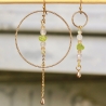 Ohrringe Edelsteine Gold Peridot Rohstein mit Rosenquarz Perlen und geometrischer Form Weihnachtsgeschenk Trendschmuck Geschenk für sie