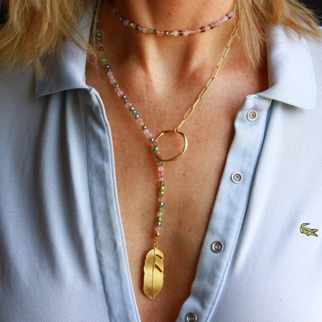 Edelstein Halskette Blatt eine edle Lariat Kette im Boho Style