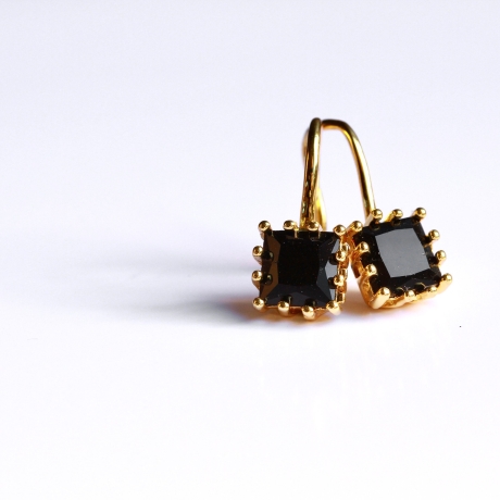 Ohrhänger Schwarzer Zirkonia echt vergoldet minimalistisch