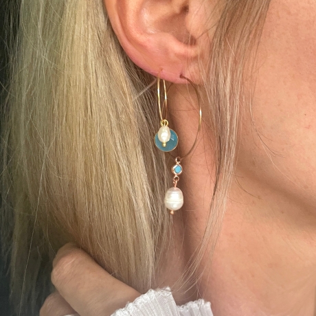 Creole Süßwasserperle rosegold mit türkis aus Chirurgenstahl 316L