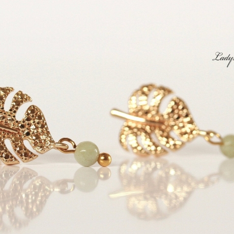 Blatt Ohrringe Monstera Jade Perlen Boho Ohrringe modern