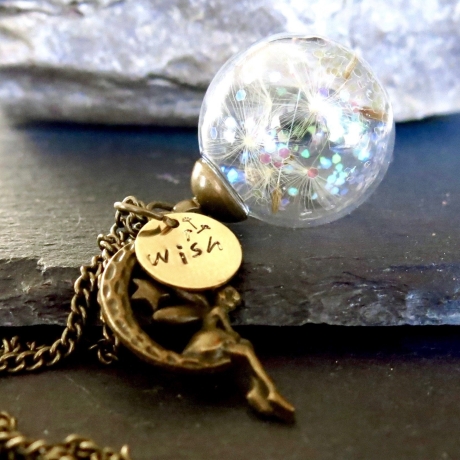 Pusteblume Kette Mond / Himmlische Mond Fee mit Glitzer
