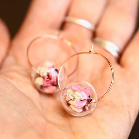 Blüten Ohrringe Perlen Creole aus Edelstahl 316L Statement