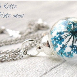 Silber Kette  Dillblüten in Glaskugel / Türkis Kette / Geschenk