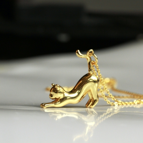 Kette Katze Sterlingsilber Gold Tierschmuck Kitten 