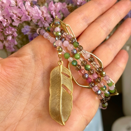 Edelstein Halskette Blatt eine edle Lariat Kette im Boho Style
