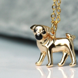 Kette Hund Mops Sterlingsilber vergoldeter Tierschmuck