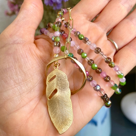 Edelstein Halskette Blatt eine edle Lariat Kette im Boho Style