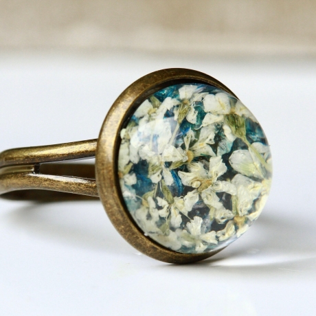 Ring gepresste Blüten Dillblüte Kornblüte Gießharz antik