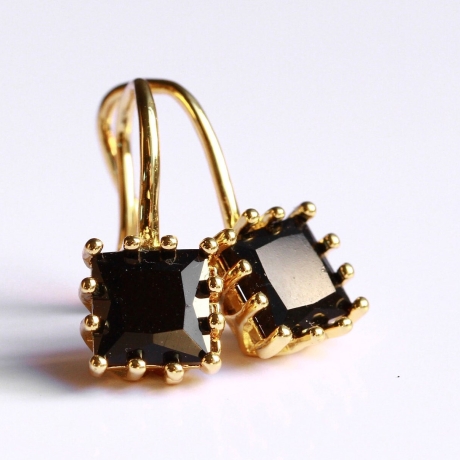 Ohrhänger Schwarzer Zirkonia echt vergoldet minimalistisch