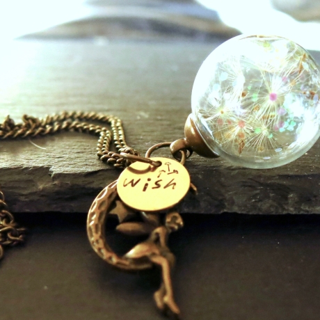 Pusteblume Kette Mond / Himmlische Mond Fee mit Glitzer