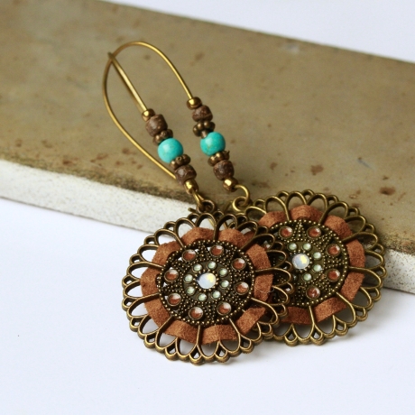 Vintage Ohrringe Boho - bronze Style / Retro Emaille Ohrhänger