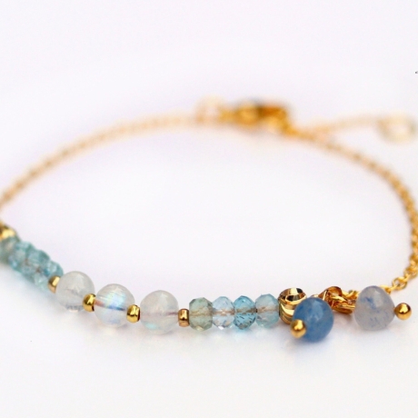 Edelstein Perlenarmband Mondstein Aquamarin Aventurin Perlen