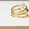 Himmlischer Mond Ring mit Sonne und Sterne und Granat
