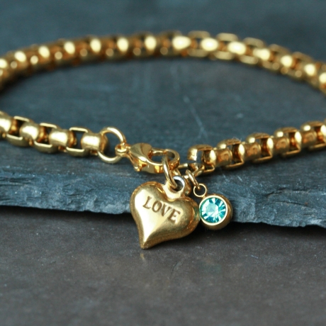 Armband Geburtsstein Herz Liebe Edelstahl goldfarben