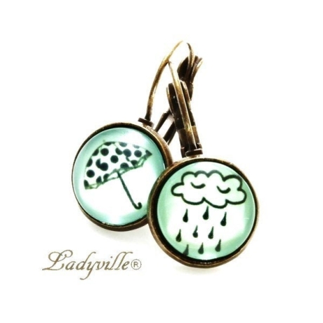 Vintage Ohrringe Regen mit Wolke und Regenschirm