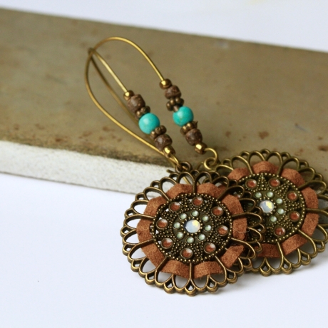 Vintage Ohrringe Boho - bronze Style / Retro Emaille Ohrhänger