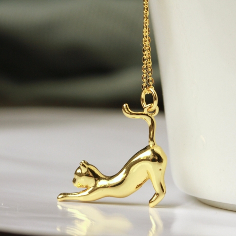 Kette Katze Sterlingsilber Gold Tierschmuck Kitten 