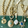 Kette Choker Mond Sonne Stern mit massiv vergoldeter Gliederkette