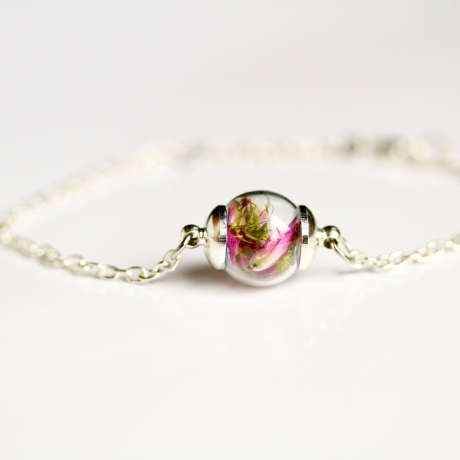 Armband echte Blüten mit Moos in Glaskugel / Geschenk