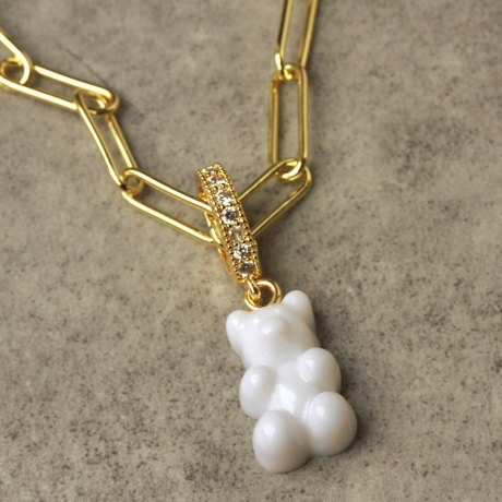 Teddybär Paperclip Kette weiß ein Bärchenen