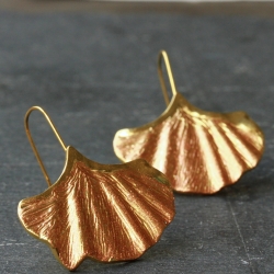 Ohrhänger Ginkgo Blatt Edelstahl echt vergoldet oder verkupfert 