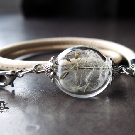 Pusteblume Lederarmband Wickelarmband mit Löwenzahn persönlich