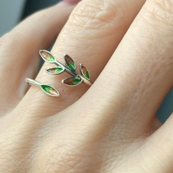Silber Ring Blätter / Ast Landlust emailliert / Geschenk für Sie 