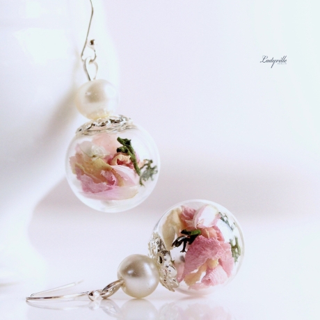 Silber Ohrringe Rosenblätter und Moos mit Perlen / 925