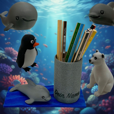 Stiftehalter Einschulung personalisiert Tiermotiv, Stifthalter