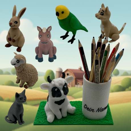 Stiftehalter Einschulung personalisiert Tiermotiv, Stifthalter