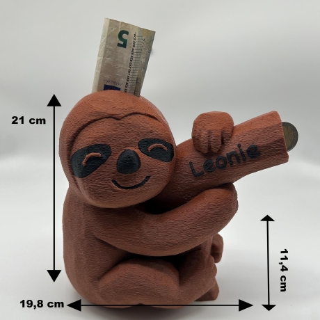 Faultier Spardose mit Namen personalisiert für Kinder