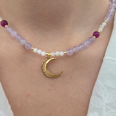 Kette Sichelmond – Edelstein Halskette Damen – Jade Tigerauge