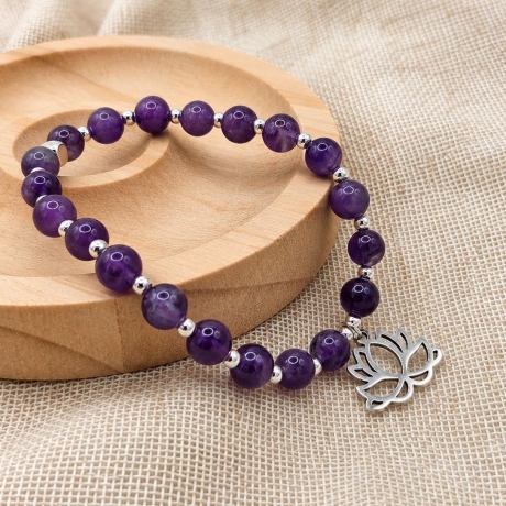 Rosenquarz Armband | Edelsteinarmband mit Lotus | Geschenk Frauen
