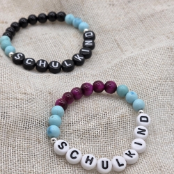 Armband Schulkind Einschulung | Edelstein + Buchstabenperlen