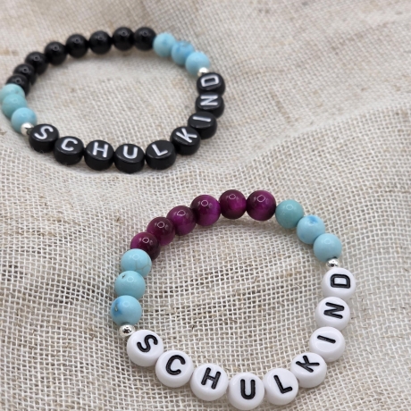 Armband Schulkind Einschulung | Edelstein + Buchstabenperlen