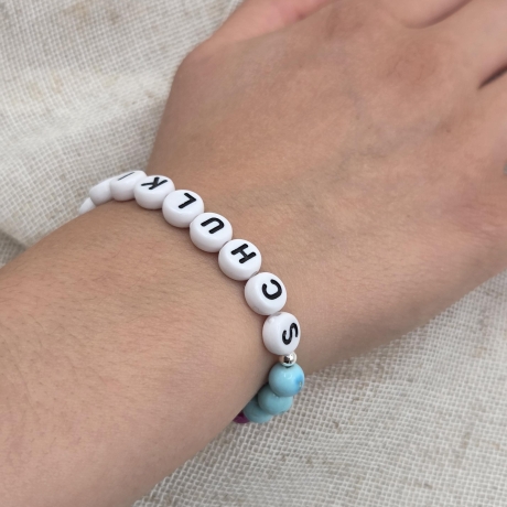 Armband Schulkind Einschulung | Edelstein + Buchstabenperlen